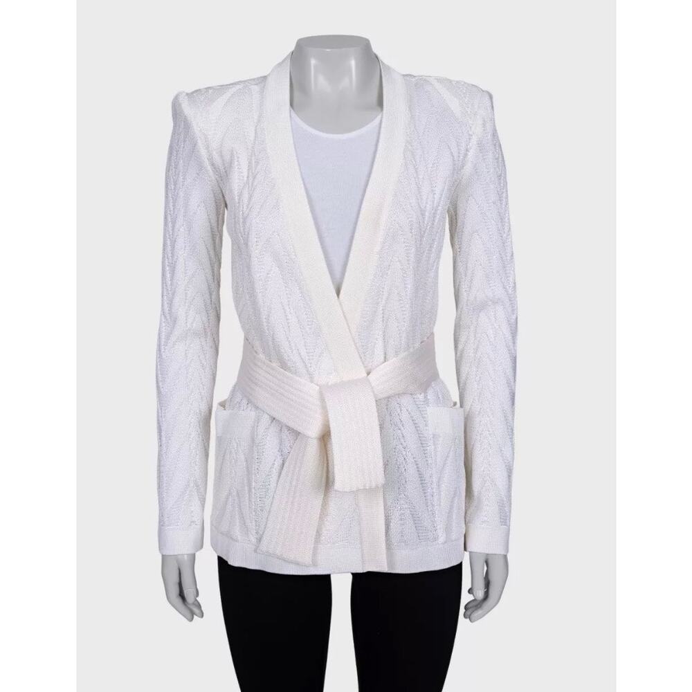 Balmain White Wrap Cardigan with Belt - Size36/ S